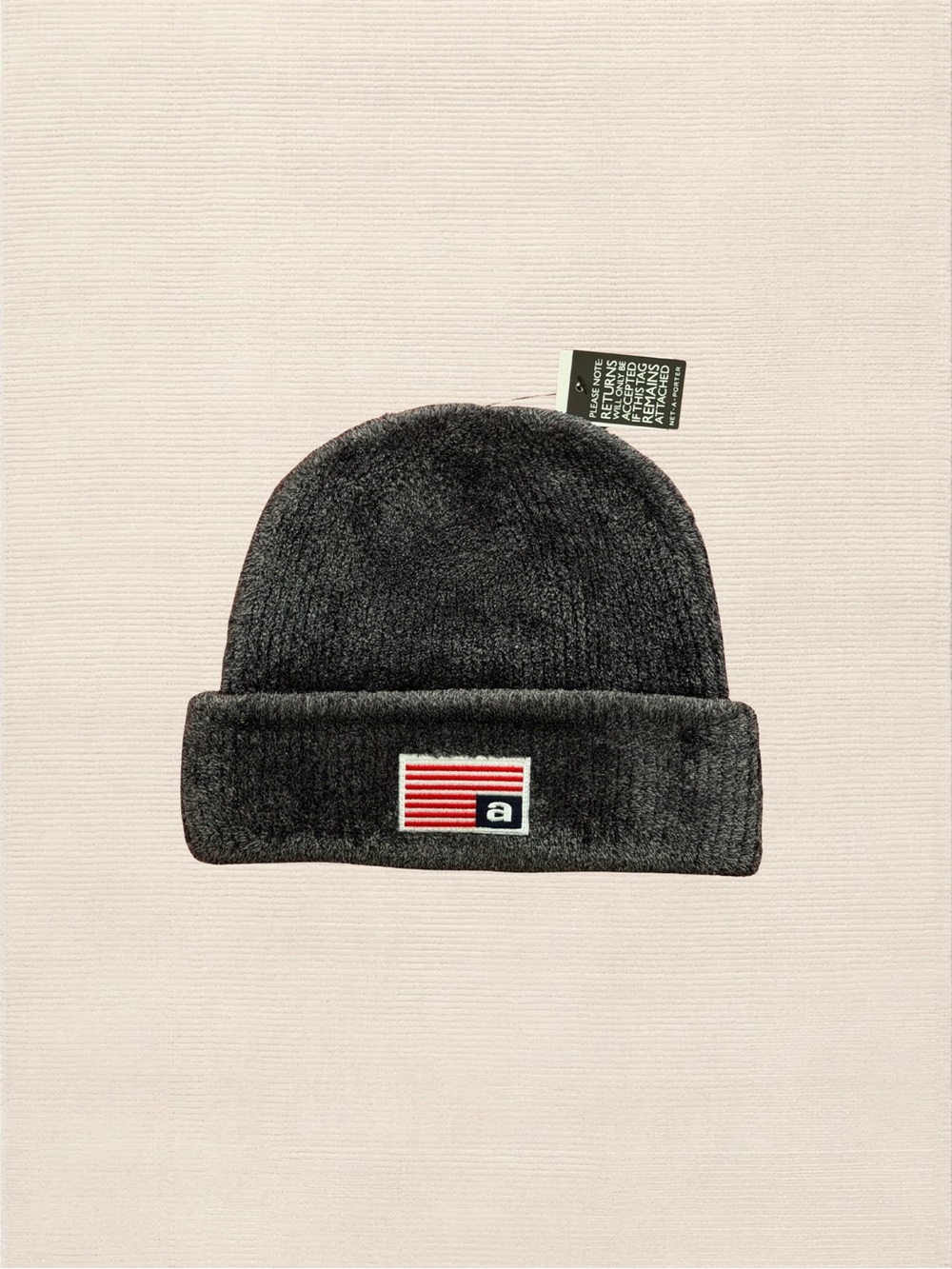 NWT Alexander Wang Chenille Logo Patch Beanie Hat - Charcoal Grey Unisex
